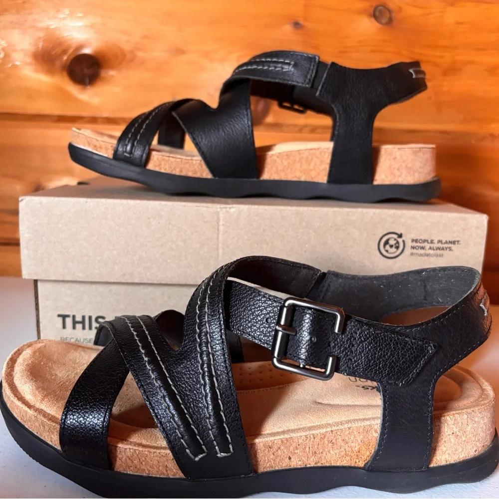 Clarks Black Leather Sandals Brynn Ave 8 - Picture 7 of 8